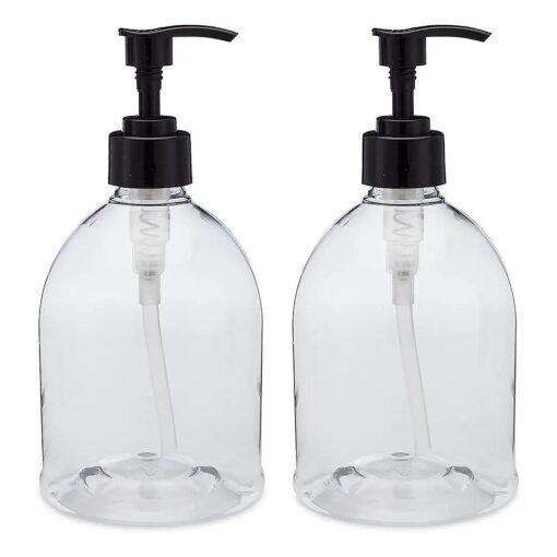 ( 2 Pack ) Earth 's Essentials Versatile 16 Ounce Refillable Designer Pump Bottles, Excellent Liquid Hand Soap, Homemade Lotion, Shampoo and Massage Oil Dispensers, Shatterproof PET Plastic .