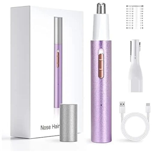 USB Rechargeable Nose Hair Trimmer for Men Women,4 in 1 Painless Eyebrow & Facial Hair Trimmer with Powerful Motor and Dual-Edge Blades for Ear & Beard, Easy Cleansing