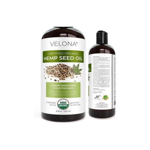 velona Hemp Seed Oil USDA Certified Organic - 8 oz | 100 % Pure and Natural Carrier Oil | Unrefined, Cold Pressed