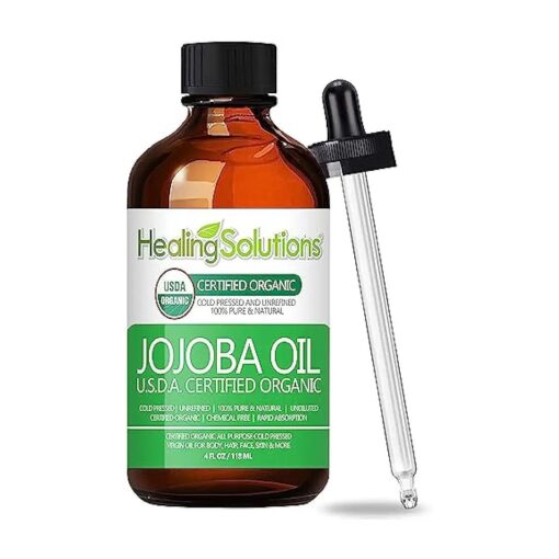 Healing Solutions - Jojoba Oil Organic 4oz Cold Pressed Unrefined for Skin, Hair, Face & Cuticle Moisturizer, Acne Fighter - 118ml