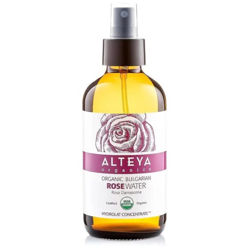 Alteya Organics Rose Water USDA Certified Organic Facial Toner, 8 Fl Oz/240mL Pure Bulgarian Rosa Damascena Flower Water, Award-Winning Moisturizer Amber Glass Spray Bottle