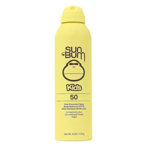 Sun Bum Kids SPF 50 Clear Sunscreen Spray | Wet or Dry Application | Hawaii 104 Reef Act Compliant ( Octinoxate & Oxybenzone Free ) Broad Spectrum UVA/UVB Sunscreen | 6 oz, banana/ bubble gum