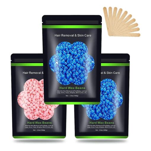 Wax Beads for Hair Removal, Auperwel Hard Wax Beans for Brazilian, Face, Bikini, Eyebrow, Legs, At Home Painless Waxing Beads 10.5oz for Women Men 3 packs