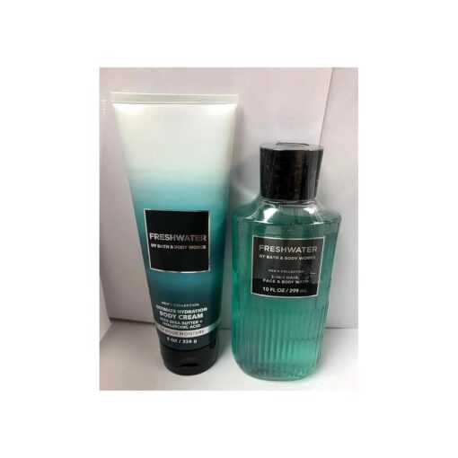 Bath and Body Works Men 's Collection Freshwater 2 in 1 Hair and Body Wash 10 Oz and Body Cream 8 Oz .