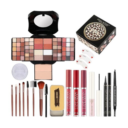 All in One Makeup Kit for Women, Includes 54 Color Eyeshadow Palette, Eyeliner, Mascara, Makeup Brushes, Liquid Lipstick, Eyebrow Soap ( 013-black )