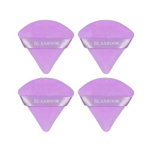 BLAAROOM 4 Pieces Pure Velour Triangle Powder Puff, Face Contour Corners Setting Makeup Powder Puffs for Loose Mineral Powde Cosmetic Foundation Sponge Powder Puffs Makeup Tool - Purple