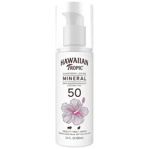 Hawaiian Tropic Mineral Skin Nourishing Milk Sunscreen SPF 50, 3.4oz | Sun Milk, Zinc Oxide Sunscreen, Mineral Sunblock, Oxybenzone Free Sunscreen, Travel Size Sunscreen, 3.4oz