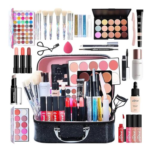 All-in-One Makeup Gift Set Travel Makeup Kit Complete Starter Makeup Bundle Lipgloss Lipstick Concealer Blushes Powder Eyeshadow Palette Cosmetic Palette for Teen Girls & Adults # 17