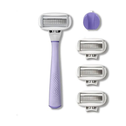 FLAMINGO 5-Blade Razors for Women - 1 Razor Handle + 4 5-Blade Refills + 1 Shower Holder - Lilac