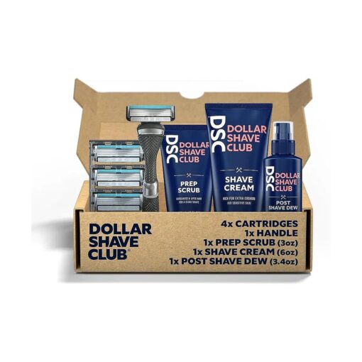 Dollar Shave Club | 4-Blade Ultimate Shave Bundle | Diamond Grip Club Series Razor Handle, 4-Blade Razor Cartridges, Prep Scrub 3oz, Shave Cream 6oz, Post Shave Dew 3.4oz