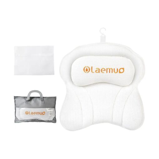 Bath Pillow Luxury Bathtub Pillow, Comfortable Bath Tub Pillows for Tub Head Neck Back Support, Shower Pillows for Tub, Bath Tub Pillow Headrest with Strong Suction Cups, Spa Accessories-White