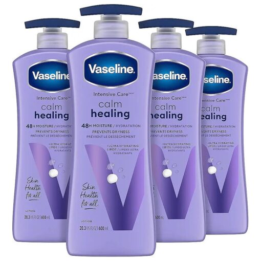 Vaseline Intensive Care Calm Healing Body Lotion 4 ct for Dry Skin with Ultra-Hydrating Lipids and Lavender Extract to Heal and Restore 20.3 oz