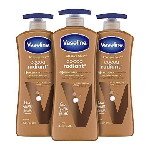 Vaseline Intensive Care Body Lotion for Dry Skin Cocoa Radiant Lotion Made with Ultra-Hydrating Lipids and Pure Cocoa Butter for a Long-Lasting, Radiant Glow 20.3 oz, Pack of 3