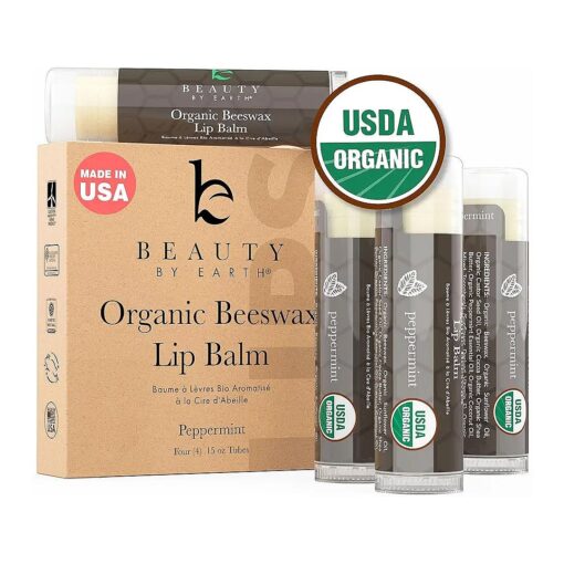 Organic Lip Balm Peppermint - 4 Pack Organic Gifts for Women, All Natural Lip Balm Birthday Gifts for Her & Him, Lip Balm Hydrating Beauty Gifts for Adults, Women, Men, Teens & Kids, Lip Moisturizer