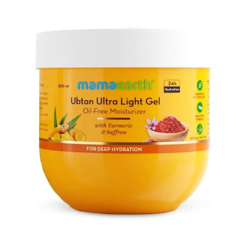 MAMAEARTH Ubtan Ultra Light Gel Oil-Free Moisturizer For Face with Turmeric & Saffron for Deep Hydration - 200 ml