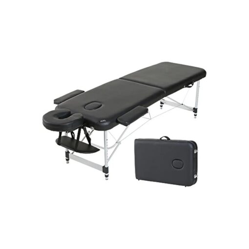 Angel USA Ultra Light Weight Sturdy Aluminum Frame 84" L Portable Massage Table Facial SPA Bed Tattoo w/Free Carry Case, Face Cradle, Arm Rests ( Solid Black )