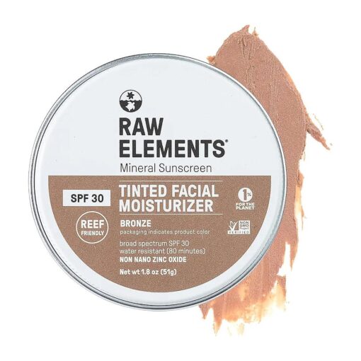 Raw Element Ultra-Moisturizing Tinted Face Cream, Non Toxic Mineral Face Sunscreen, Daily Tinted Moisturizer, Non-Nano Zinc Oxide, Reef Friendly, All Ages, SPF 30, 1.8 oz, Bronze, Pack of 1