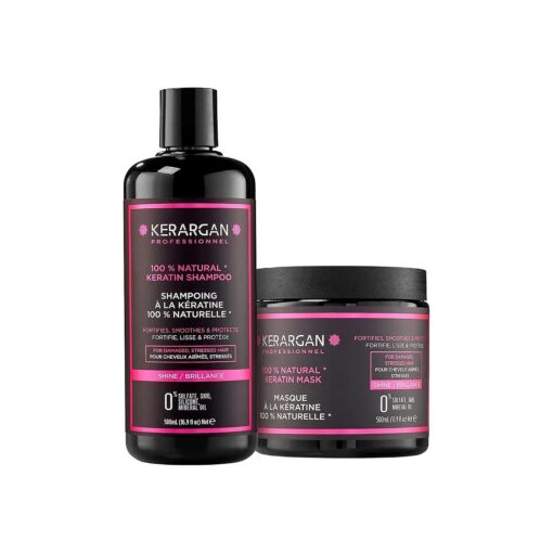 Kerargan - Ultra Repairing Keratin Shampoo & Mask Duo for Damaged and Stressed Hair - Nourishes, Smoothens & Protects - Sulfate-Free, Non-GMO, Silicone-Free - 2x16.9 Fl oz