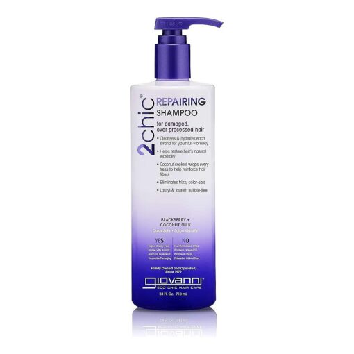 GIOVANNI 2chic Ultra-Repairing Shampoo - For Damaged, Over-Processed Hair, Helps Restore Hair 's Natural Elasticity, Blackberry & Coconut Oil, Argan, Shea Butter, Color Safe - 24 oz