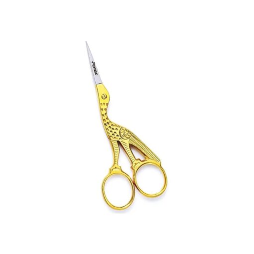 ProMax Embroidery Eye Brow Scissors-Brow Kit-Attractive Bird Styles, Stork Scissor, Straight Pointed Stainless Steel with Half Gold Plated ( Design Scissor ) -30-7070