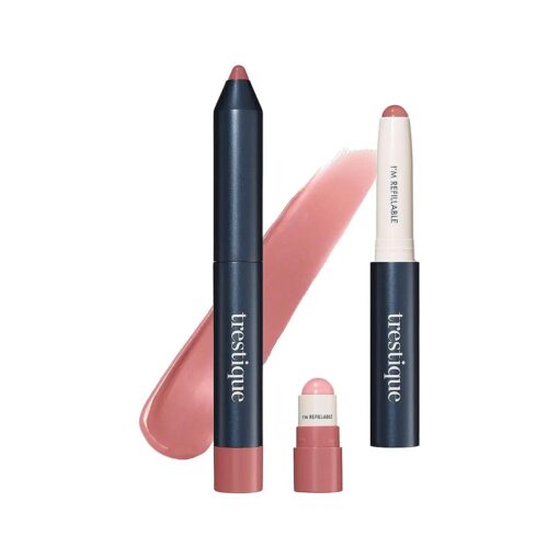 TRE'STIQUE trestique Prime And Shine Lip Crayon, Refillable Shiny Lipstick With Built-in Lip Primer, Clean Beauty Makeup Lipstick, Lipstick For Women, 2-in-1 Glossy Lipstick and Lip Primer