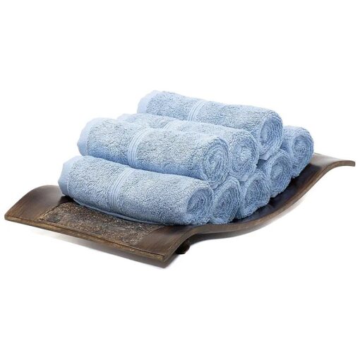 Luxury Turkish Towels Set of 8 Washcloths 13X13 Allure Blue 700 GSM Bamboo Viscose & Aegean Turkish Combed Cotton