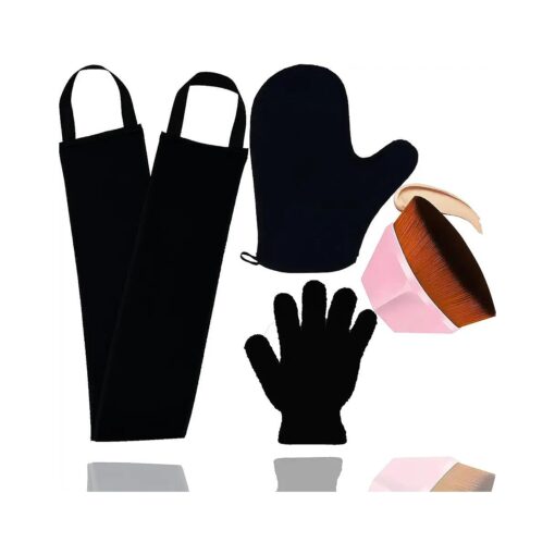 4Pack Self Tanning Mitt Applicator Set, 1 Self Tanning Mitt, 1 Self Tanner Lotion Back Applicator, 1 Self Face Tanner Brush, 1 Exfoliating Glove, Sunless Self Tan Kit