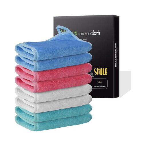 Reusable Makeup Remover Cloths, 8 Packs Microfiber Cleaning Cloth Fast Drying Facial Washcloth, Ultra Soft Washing Towel for All Skin, 7 x 13 inch Green/Pink/Blue/White