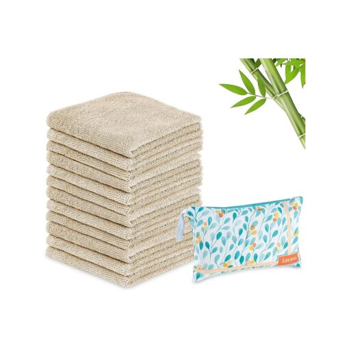 12 Pack Washcloths Rayon from Bamboo with Multi-Purpose Clutch Bag, Ultra-Soft Absorbent Towels for Face, Body, Shower, Make-Up, Baby, and More - Cloud Touch, Reusable Wipes