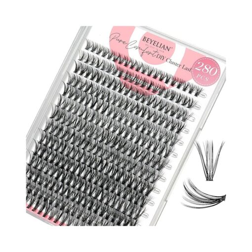 BEYELIAN Lashes Clusters D Curl 280pcs 9-16mm Cluster Lashes Dense Look DIY Eyelash Extensions Super Thin Band & Soft Lashes Reusable Mixed Tray Volume False Lashes ( 30D )