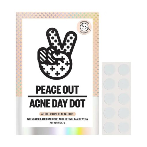 Peace Out Skincare Acne Day Dot Jumbo, 6-hour Fast Acting Sheer Hydrocolloid Pimple Patches with Salicylic Acid, Ultra-Thin, Virtually Invisible, Quickly Clear Breakouts, Blemishes and Zits, 40 dots