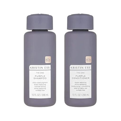 Kristin Ess Hair Purple Shampoo and Conditioner Set for Blonde, Brunette, Silver + Gray Hair, Anti Brass + Yellow Tones, Safe for Color Treated Hair, Sulfate Free Toning Shampoo Conditioner