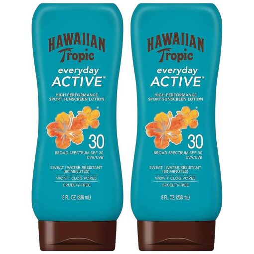 Everyday Active Lotion Sunscreen SPF 30, 8oz Twin Pack | Hawaiian Tropic Sunscreen SPF 30, Sunblock, Oxybenzone Free Sunscreen, Broad Spectrum Sunscreen Pack, 8oz each