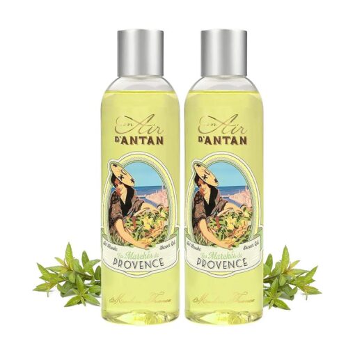 Un Air d'Antan Set Premium Provence French Vintage Body Wash Pack of 2x250ml - Blend of Organic Verbena, Bergamot and Lemon Exclusive Fresh Invigorating Perfume - Moisturising and Revitalising Parabe