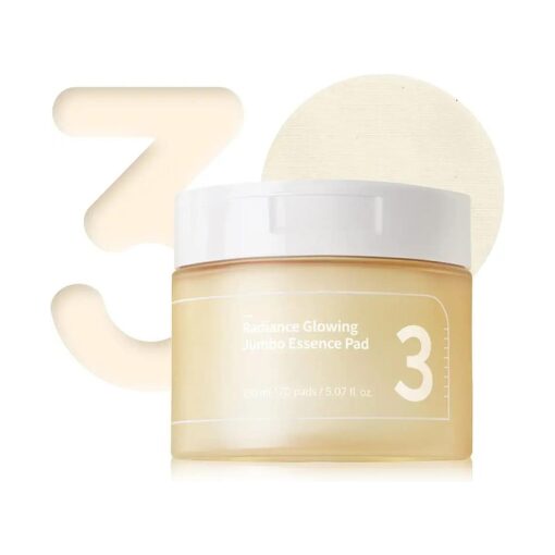 numbuzin No.3 Radiance Glowing Jumbo Essence Pad | Vegan Pad, Unbleached, Biodegradable, Niacinamide, Clear Glass Skin | Korean Skin Care for Face, 70 pads, 5.07 fl.oz