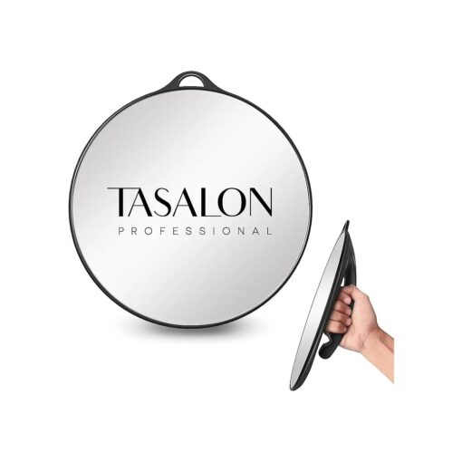 TASALON Unbreakable Barber Mirror - Hand Mirror with Handle for Hair Stylist, Beauty Salon, Handheld Salon Mirrors for Men, Women, Barber Supplies, Round Black Hand Held Mirror with Hanging