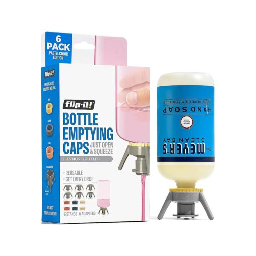 Bottle Emptying Kit - 6 Bottle Pack - No more wasted product - Fits most plastic bottles - 6 Base Caps, 6 Adapters - Pastel Color Edition