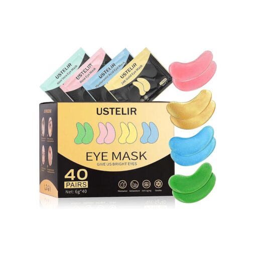 Under Eye Patches, 40 Pairs Eye Mask for Dark Circles, Puffy Eyes, Undereye Bags, Wrinkles, Eye Mask Patches with 24K Gold, Hyaluronic Acid, Rose & Aloe Vera, Eye Treatment Skin Care for Men & Women Gift