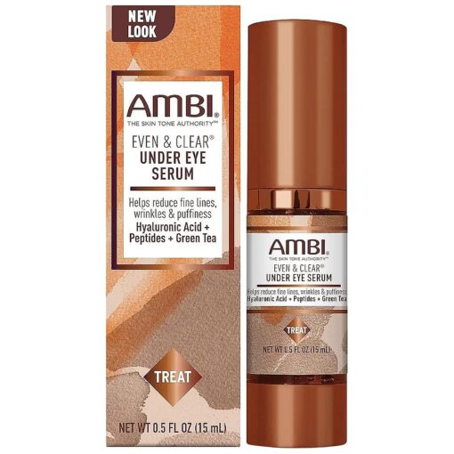 Ambi Even & Clear Under Eye Serum for All Skin Types Anti Aging Formula Features Peptides, Hyaluronic Acid, and Vitamin A to Help Reduce Fine Lines, Wrinkles, and Dark Circles, 0.5 Ounce