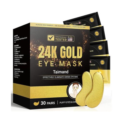 Under Eye Patches ( 30 Pairs ), 24K Gold Under Eye Mask for Puffy Eyes, Dark Circles, Bags and Wrinkles with Collagen, Relieves Pressure and Reduces Wrinkles, Revitalises and Refreshes Your Skin