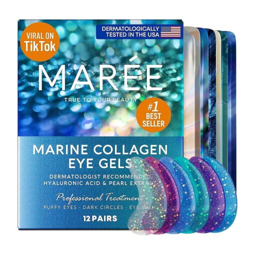 MAREE Eye Gels - Under Eye Wrinkle Eye Gels for Puffy Eyes and Dark Circles with Natural Marine Collagen & Hyaluronic Acid - Anti-Aging Eye Mask for Face to Soothe Puffiness, Eye Bags and Wrinkles