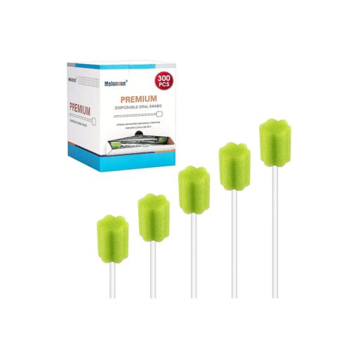 300 Pcs Oral Swabs- Unflavored & Sterile Disposable Mouth Swabs Sponge for Mouth Cleaning- Individually Wrapped ( Green )