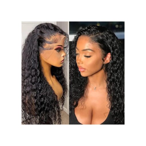 13X4 HD Curly Lace Front Wigs Human Hair Pre Plucked with Baby Hair 180 % Density Brazilian Deep Curly Wave Human Hair Wigs for Black Women 9A Glueless Lace frontal Wigs Natural Color ( 22 inch )