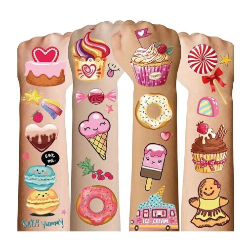 180 Styles Donut Party Supplies Favors Tattoo Stickers, Candy Ice Cream Birthday Party Decorations Accessories, Fake Temporary Tattoos for Girls Kids Gifts