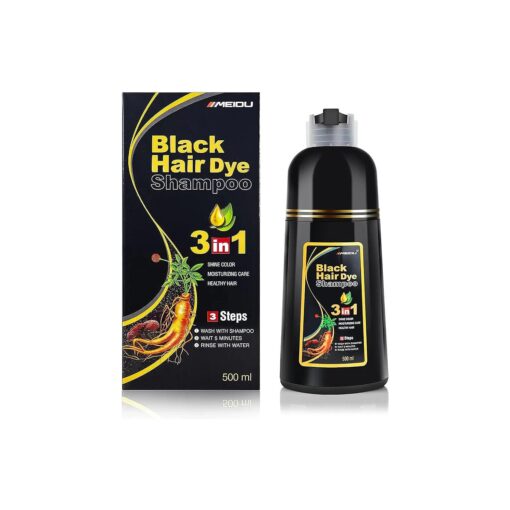 Black Hair Dye Shampoo for Gray Hair 3 in 1 - Champu Con Tinte Para Canas- Herbal Ingredients Instant Color Shampoo Hair Dye for Women & Men 100 % Coverage Shampoo 500ml [ ( Black ) ]