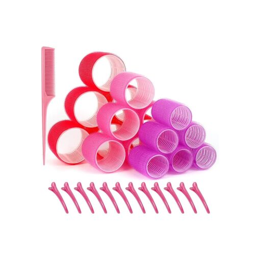 Hair Roller Set, 33PCS Self Grip Hair Curls Without Heat, Hair Curlers for Long hair, Medium and Short hair, with 18 Curl Wrapper in 3 Sizes, 12 Clips, 1 Comb and 1 Storage Bag for Hairstyle