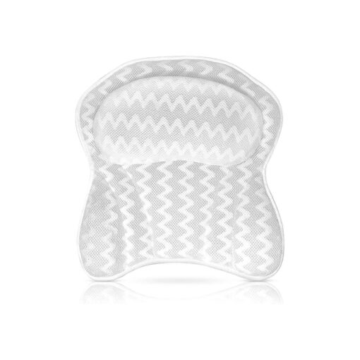 Luxurious Bath Pillow for Tub - Ergonomic Bath Pillow for Neck and Back Support - Bathtub Cushion for a Clean - Breathable Comfort 3D Quilted Mesh - Air Mesh Technology Supports Joints ( White )