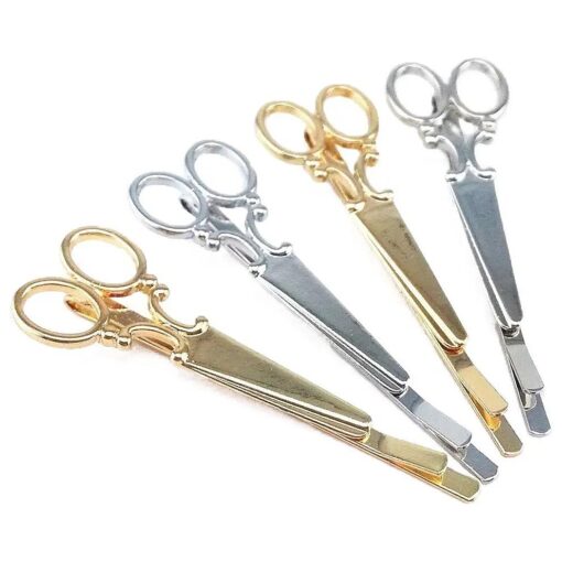 yueton 4pcs Gold and Silver Scissors Shape Barrettes Bobby Pin Hair Clips Bride Headwear Edge Clip Clamps