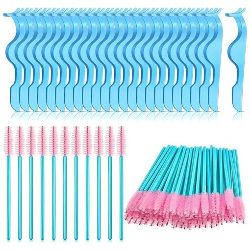 Shappy 24 Pieces Plastic Eyelash Extension Tweezers False Eyelash Applicator Tool Eyelash Auxiliary Clip and 108 Pieces Eyelash Brush Mascara Wands Applicator for Eyelash Application ( Blue, Pink )