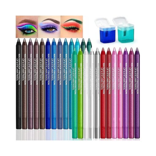 25 Color Eyeliner Pencil Set, Waterproof Eyeliner Pen Colorful Eyeliner with 2 Eyeliner Sharpener Glitter Eyeliner Kit Long Lasting Color Eyeliner Eye Makeup Set Gift for Women Girl ( 25 Colors )